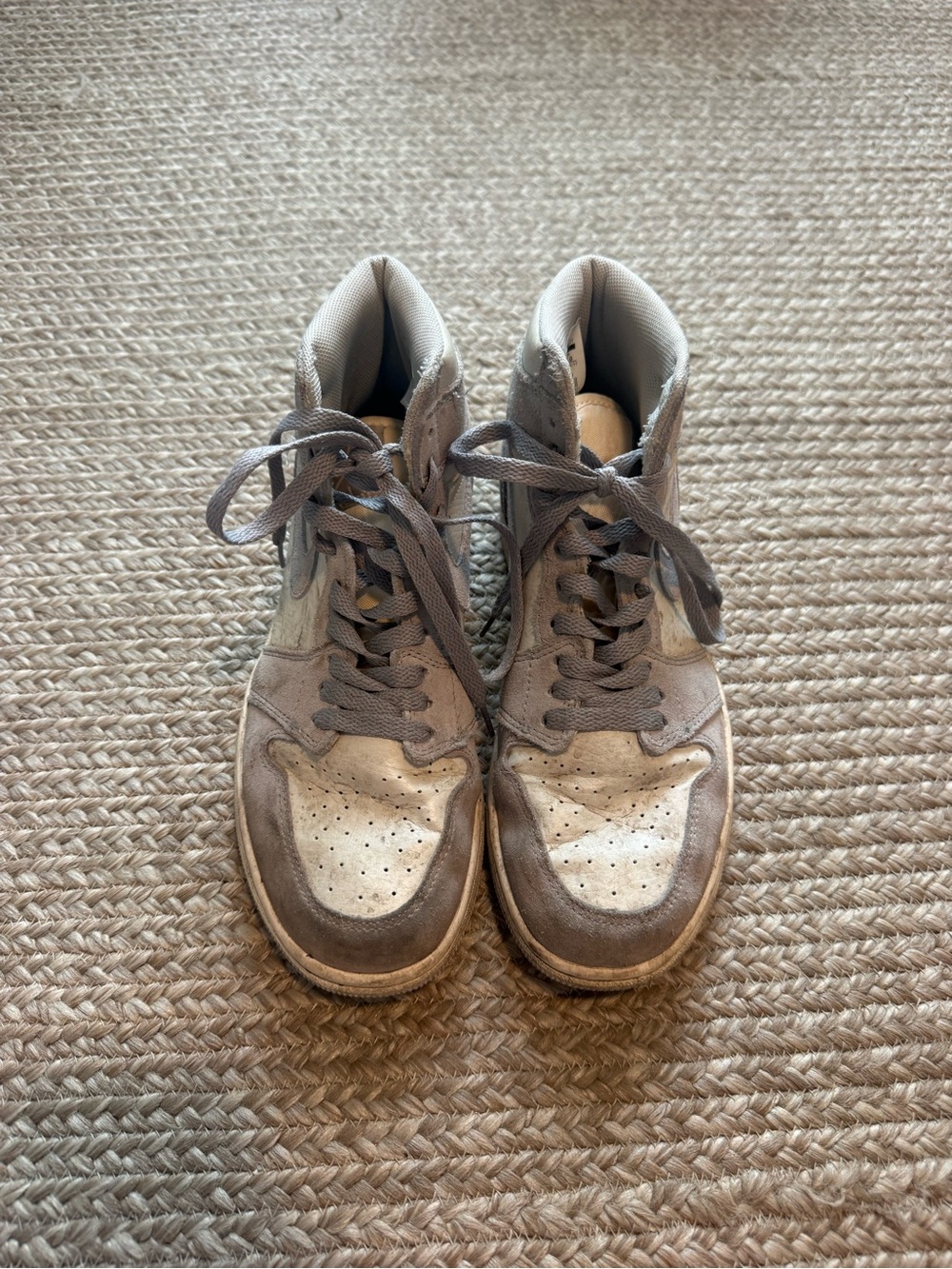 Nike Light Gray and Off-White High-Top Sneaker